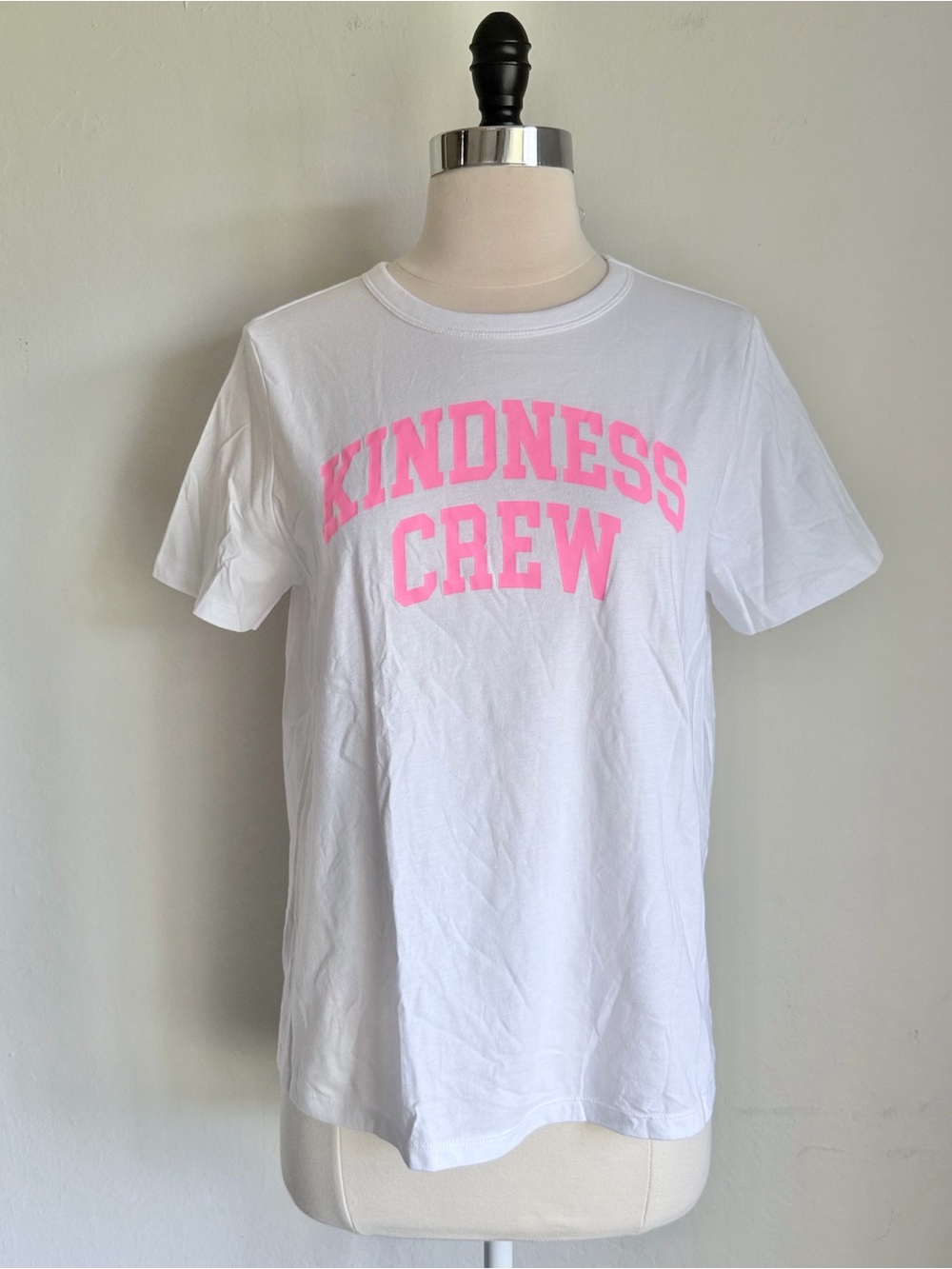 ‘Kindness Crew’ White Pink Font Cotton Graphic Tee, Medium